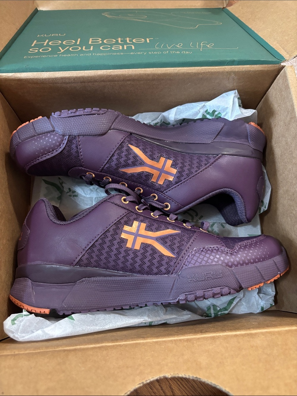KURU Women's Purple Athletic Shoes with Orange Accents
